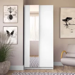 Armadio 80x182h cm 2 ante scorrevoli con specchio bianco Medora