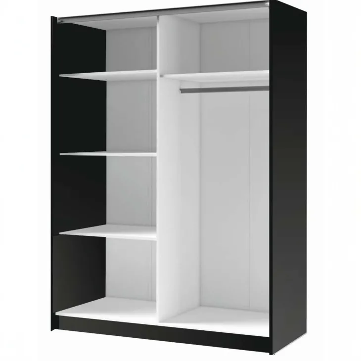 Armadio 200x198h cm 2 ante scorrevoli cannettato con specchio nero rovere Ophelia