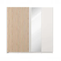 Armadio 200x198h cm 2 ante scorrevoli cannettato con specchio bianco rovere Ophelia
