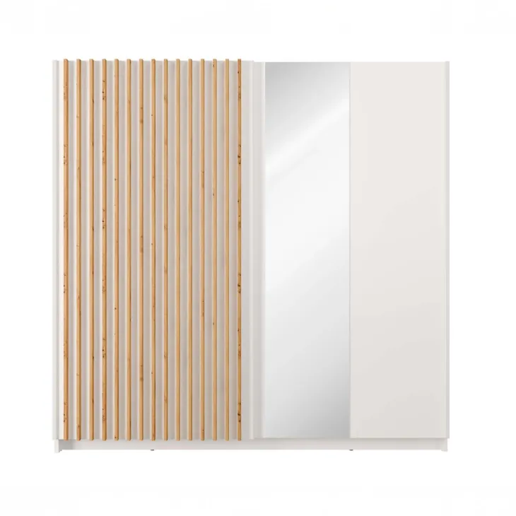 Armadio 200x198h cm 2 ante scorrevoli cannettato con specchio bianco rovere Ophelia
