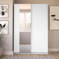 Armadio 120x182h cm 2 ante scorrevoli con specchio bianco Medora
