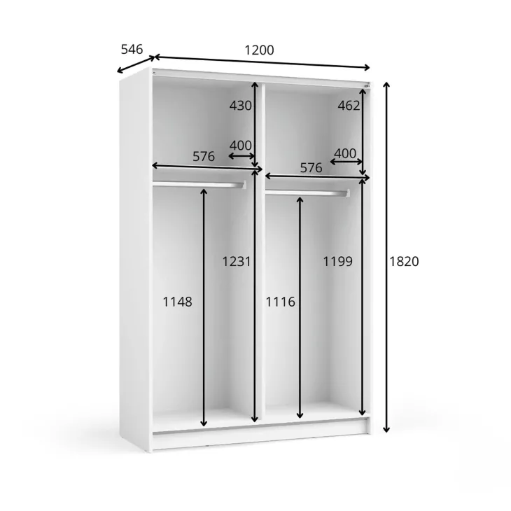 Armadio 120x182h cm 2 ante scorrevoli con specchio bianco Medora