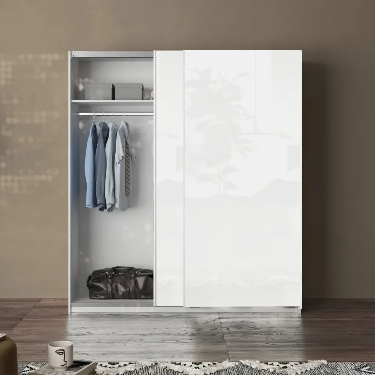 Armadio 180x210h cm 2 ante scorrevoli bianco lucido Clappy