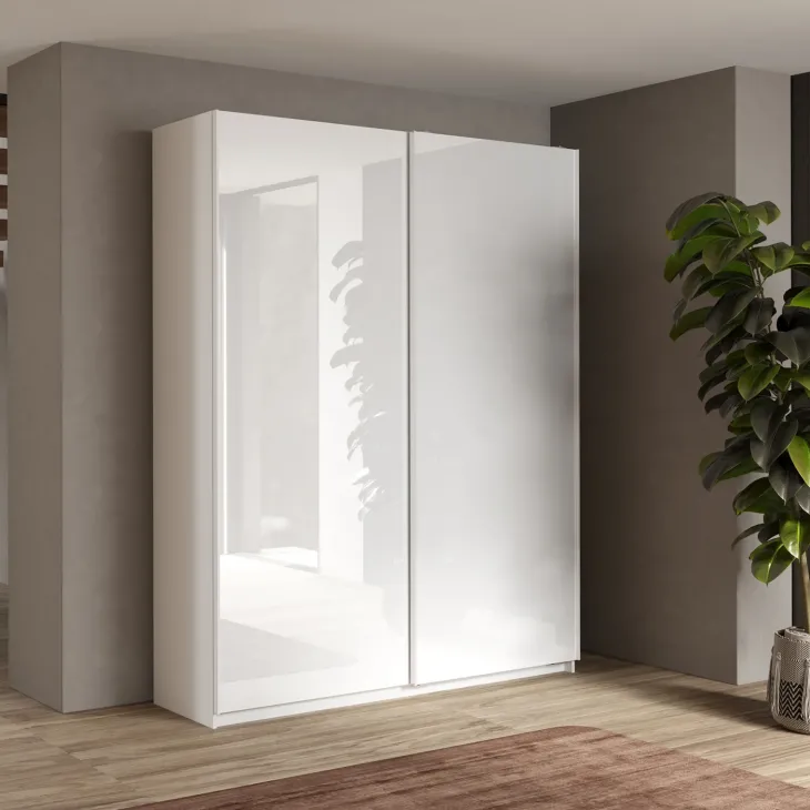 Armadio 180x210h cm 2 ante scorrevoli bianco lucido Clappy