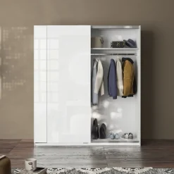 Armadio 180x210h cm 2 ante scorrevoli bianco lucido Clappy