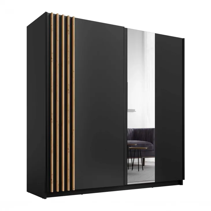 Armadio 200x198h cm 2 ante scorrevoli cannettato con specchio antracite rovere Cannes