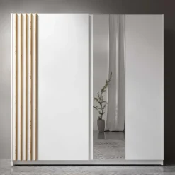 Armadio 200x198h cm 2 ante scorrevoli cannettato con specchio bianco rovere Cannes