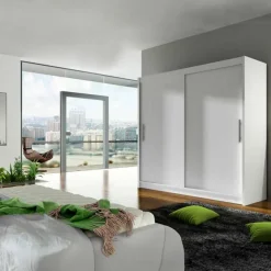 Armadio 180x215h cm 2 ante scorrevoli design moderno bianco Aisha
