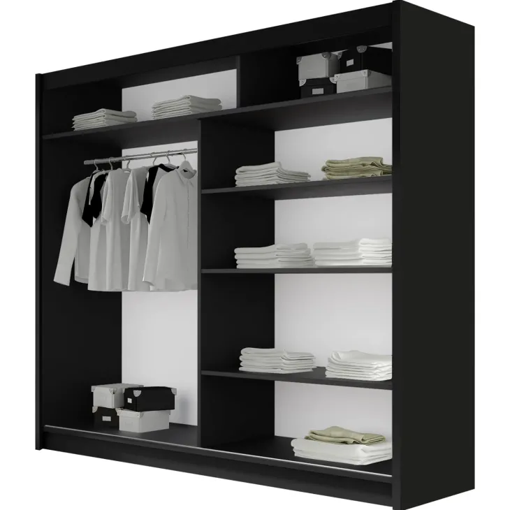 Armadio 180x215h cm 2 ante scorrevoli design moderno nero Aisha
