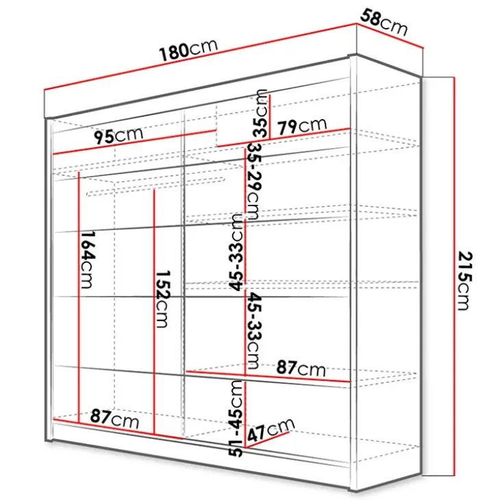 Armadio 180x215h cm 2 ante scorrevoli bianco opaco Karl