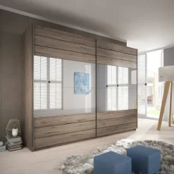 Armadio 270x210h cm 2 ante scorrevoli con specchio rovere scuro Brock Gihome®