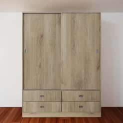 Armadio 150x201h cm 2 ante scorrevoli 4 cassetti rovere sonoma Danubio