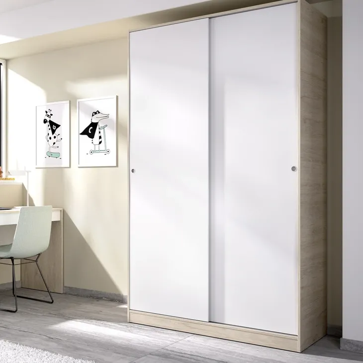 Armadio 120x204h cm 2 ante scorrevoli rovere bianco opaco Royal