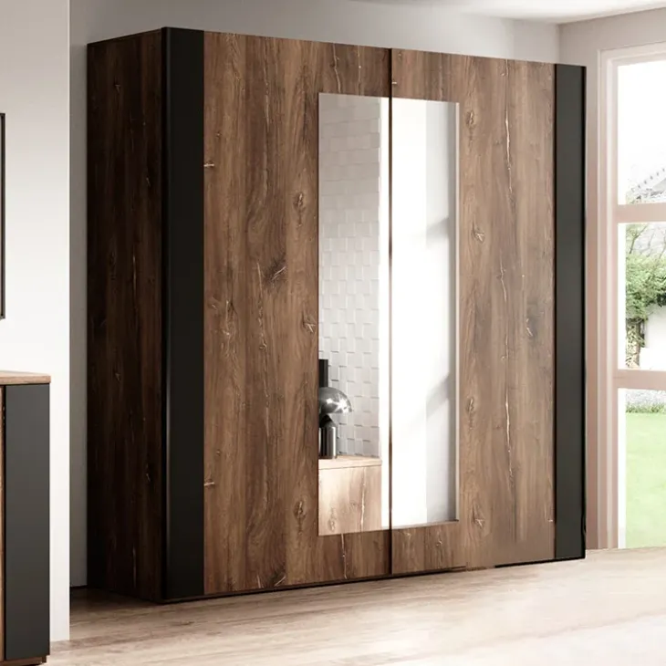 Armadio 200x213h cm 2 ante scorrevoli quercia scuro nero Vulcano