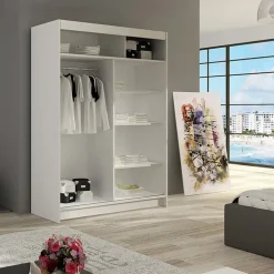 Armadio 150x200h cm 2 ante scorrevoli bianco con led Tancredi