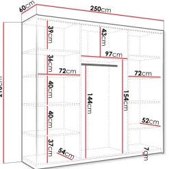 Armadio 250x210h cm 3 ante scorrevoli con specchio bianco Lilly