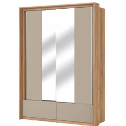 Armadio 159x219h cm 2 ante scorrevoli 2 cassetti con specchio rovere tortora Lise