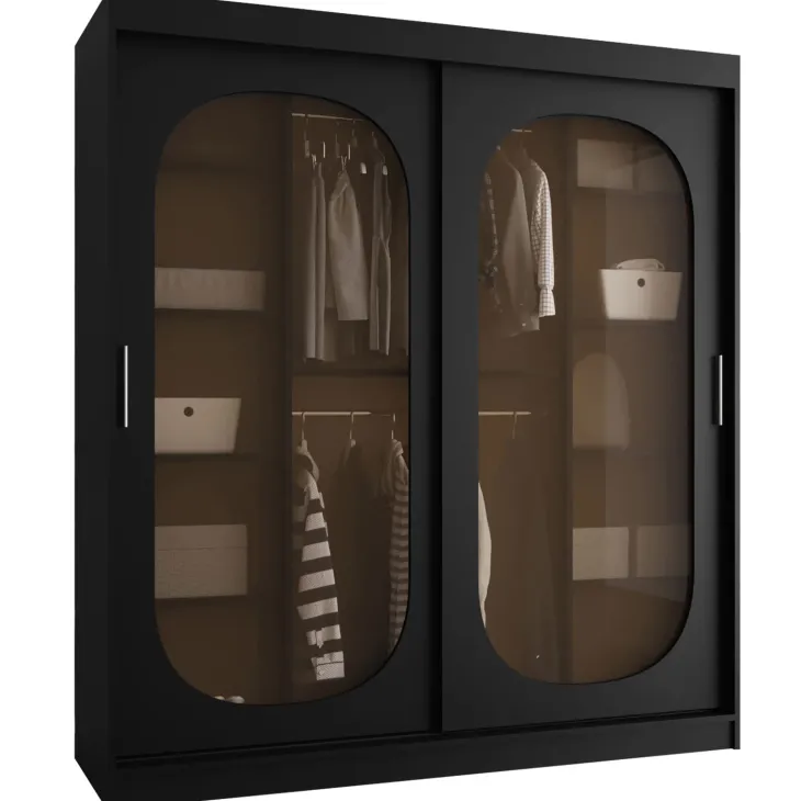Armadio 180x200h cm 2 ante scorrevoli vetrate nero opaco Elmor