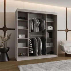 Armadio 180x200h cm 2 ante scorrevoli vetrate beige cashmere Elmor