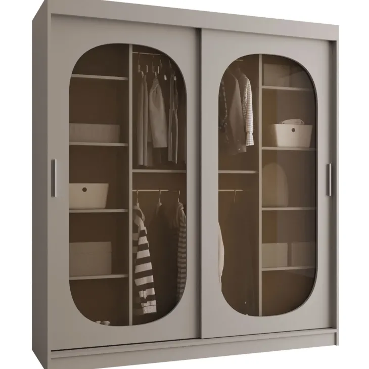 Armadio 180x200h cm 2 ante scorrevoli vetrate beige cashmere Elmor