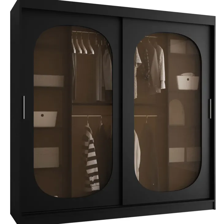 Armadio 200x200h cm 2 ante scorrevoli vetrate nero opaco Elmor