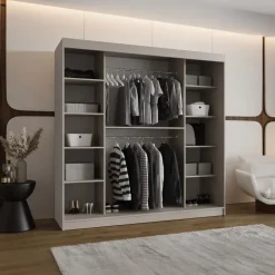 Armadio 200x200h cm 2 ante scorrevoli vetrate beige cashmere Elmor