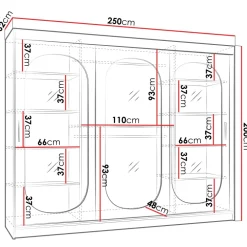 Armadio 250x200h cm 3 ante scorrevoli vetrate nero opaco Elmor