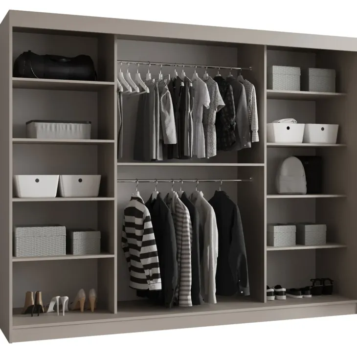 Armadio 250x200h cm 3 ante scorrevoli vetrate beige cashmere Elmor