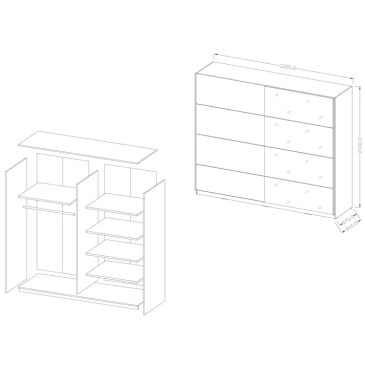 Armadio 221x210h cm 2 ante scorrevoli nero opaco Pascal Gihome®