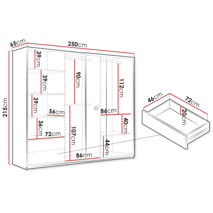 Armadio 250x215h cm 2 ante scorrevoli bianco Duppy