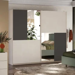 Armadio 275x240h cm 2 ante scorrevoli con specchio beige cashmere antracite Varry