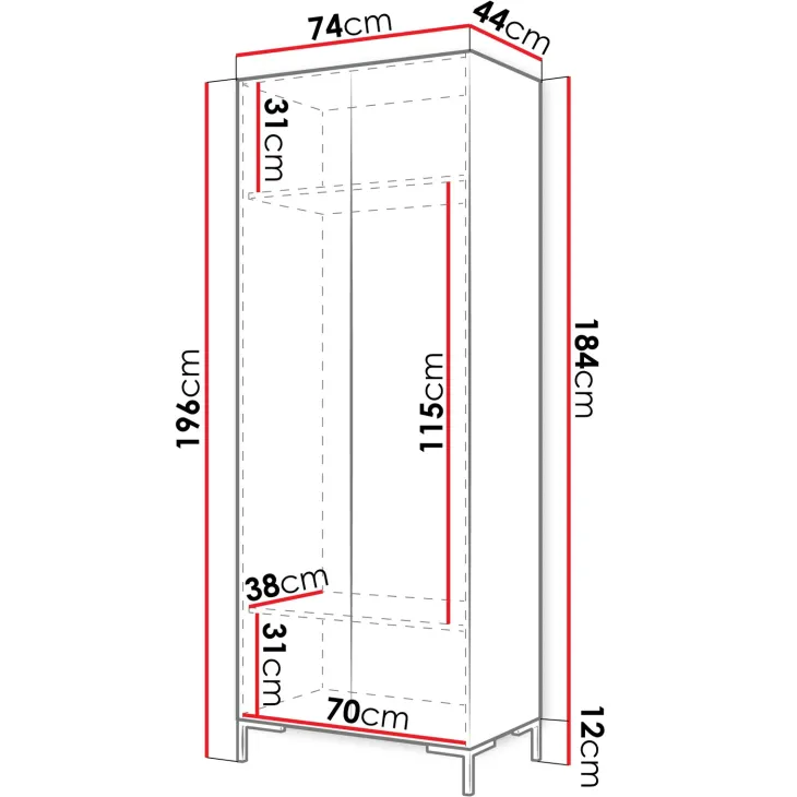 Armadio 74x196h cm 2 ante soggiorno moderno bianco oro Nuvia