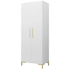 Armadio 74x196h cm 2 ante soggiorno moderno bianco oro Nuvia