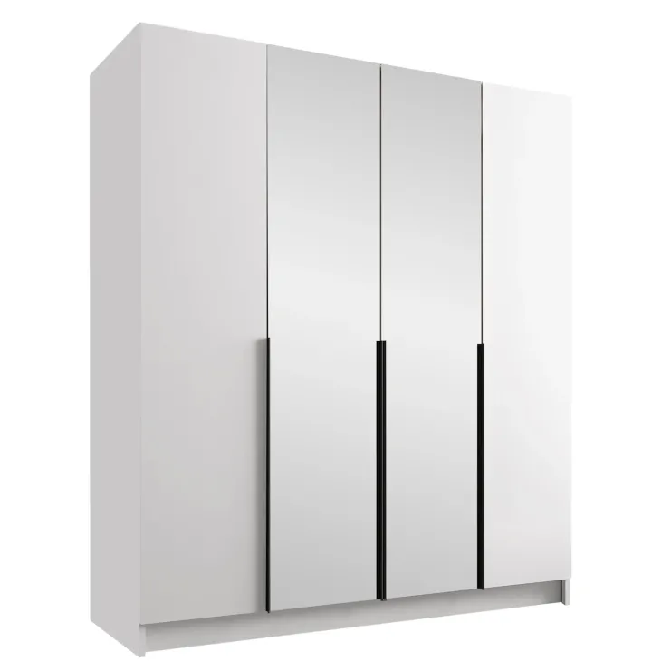 Armadio 200x215h cm 4 ante 2 specchi moderno bianco nero Glammy 4