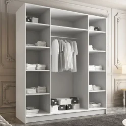 Armadio 200x215h cm 4 ante 2 specchi moderno bianco oro Glammy 4