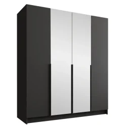 Armadio 200x215h cm 4 ante 2 specchi moderno nero Glammy 4