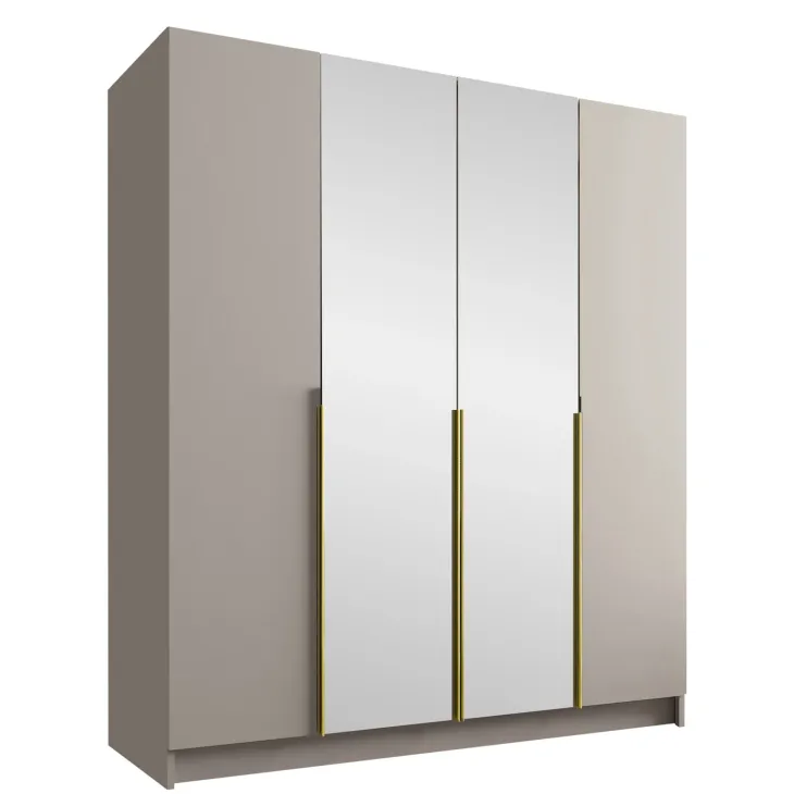 Armadio 200x215h cm 4 ante 2 specchi moderno beige oro Glammy 4