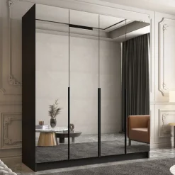 Armadio 200x215h cm 4 ante 4 specchi moderno nero Glammy 4