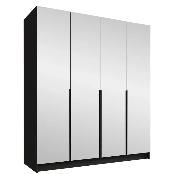 Armadio 200x215h cm 4 ante 4 specchi moderno nero Glammy 4