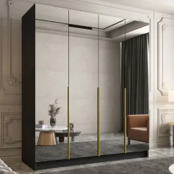Armadio 200x215h cm 4 ante 4 specchi moderno nero oro Glammy 4