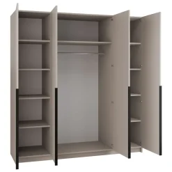 Armadio 200x215h cm 4 ante 4 specchi moderno beige nero Glammy 4