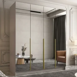 Armadio 200x215h cm 4 ante 4 specchi moderno beige oro Glammy 4