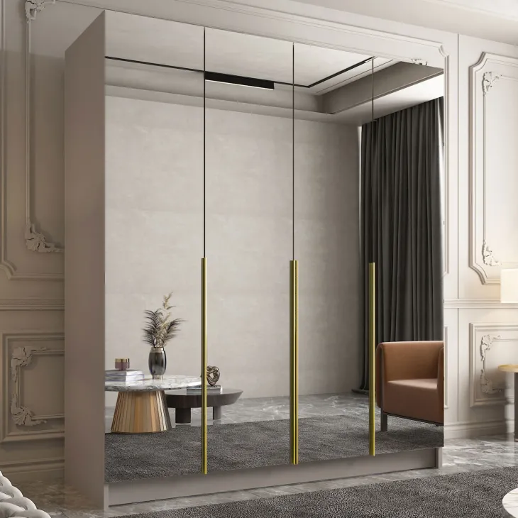 Armadio 200x215h cm 4 ante 4 specchi moderno beige oro Glammy 4