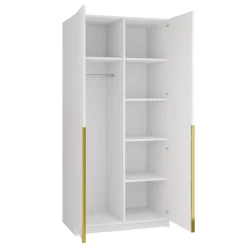 Armadio 100x215h cm 2 ante 2 specchi moderno bianco oro Glammy 2