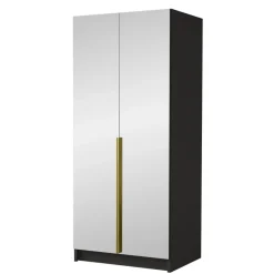 Armadio 100x215h cm 2 ante 2 specchi moderno nero oro Glammy 2