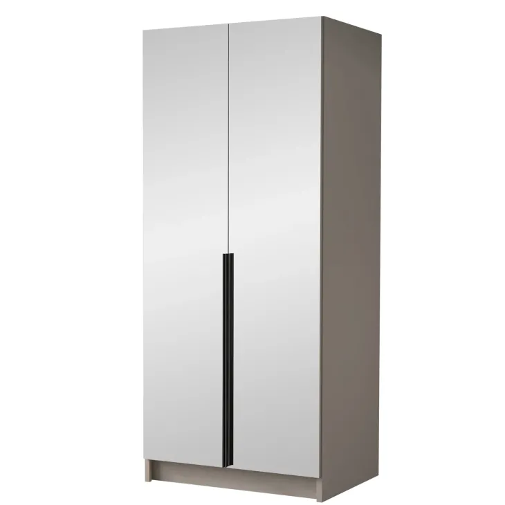 Armadio 100x215h cm 2 ante 2 specchi moderno beige nero Glammy 2