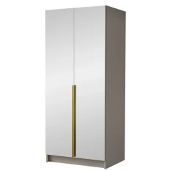 Armadio 100x215h cm 2 ante 2 specchi moderno beige oro Glammy 2