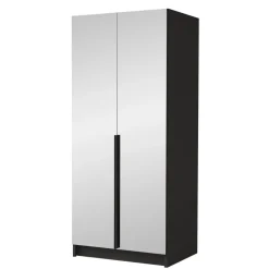 Armadio 100x215h cm 2 ante 2 specchi moderno nero Glammy 2