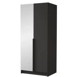 Armadio 100x215h cm 2 ante 1 specchio moderno nero Glammy 2