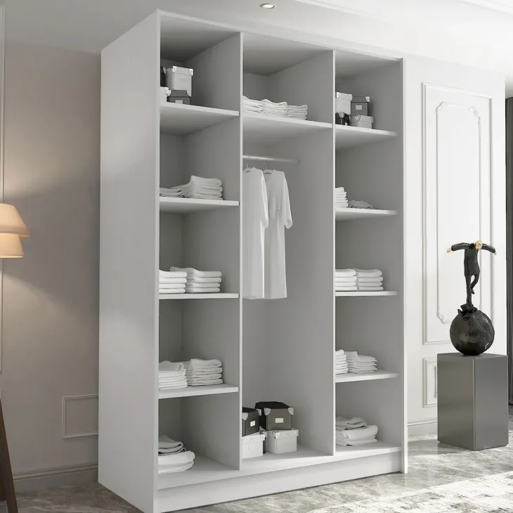 Armadio 150x215h cm 3 ante 1 specchio moderno bianco nero Glammy 3